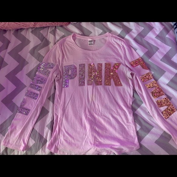 light pink long sleeve shirt with sequences - Picture 1 of 1